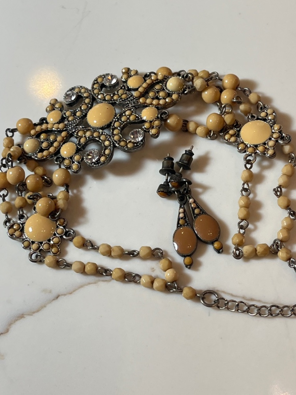 Vintage inspired cream colored cabochons, beads & rhinestones choker necklace
